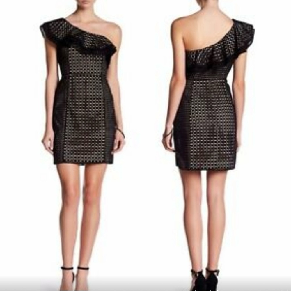 J Crew Collection One Shoulder Ruffle Black Eyelet Dress Size 2